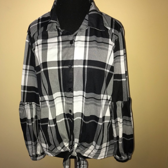 French Laundry Black Plaid Tie Shirt Size Large - Picture 7 of 8